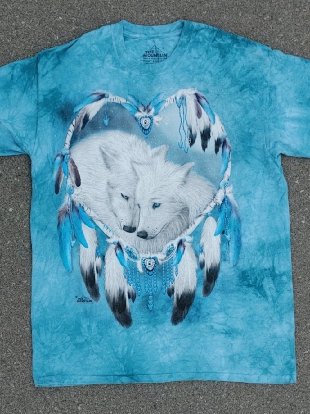 The Mountain Vintage 2013 Wolf Dreamcatcher Tie Dye Graphic T-Shirt Blue Large
